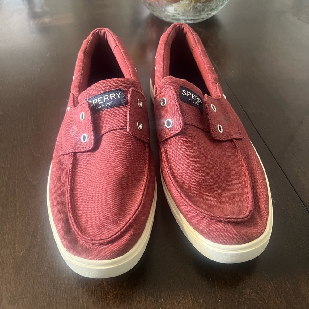 Sperry Men's Burgundy Canvas Boat Shoes Never Worn